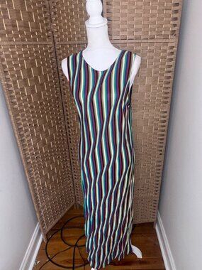 Vintage Aldo Martins Knit Colorful Stripe Maxi Dress Sleeveless sz. 10